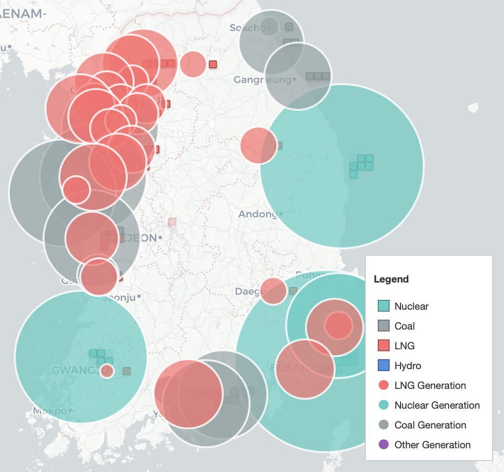 Conventional generation overlays on the map