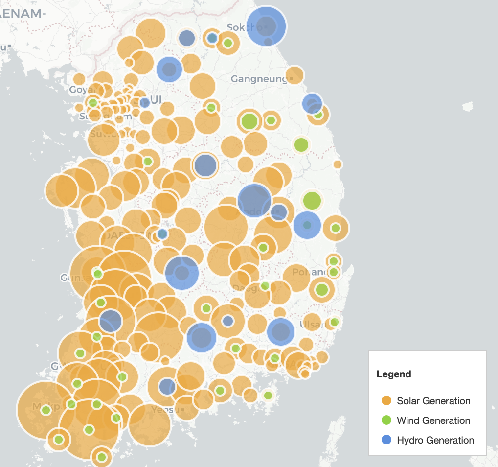 Renewable overlays on the map (Solar/Wind/Hydro)