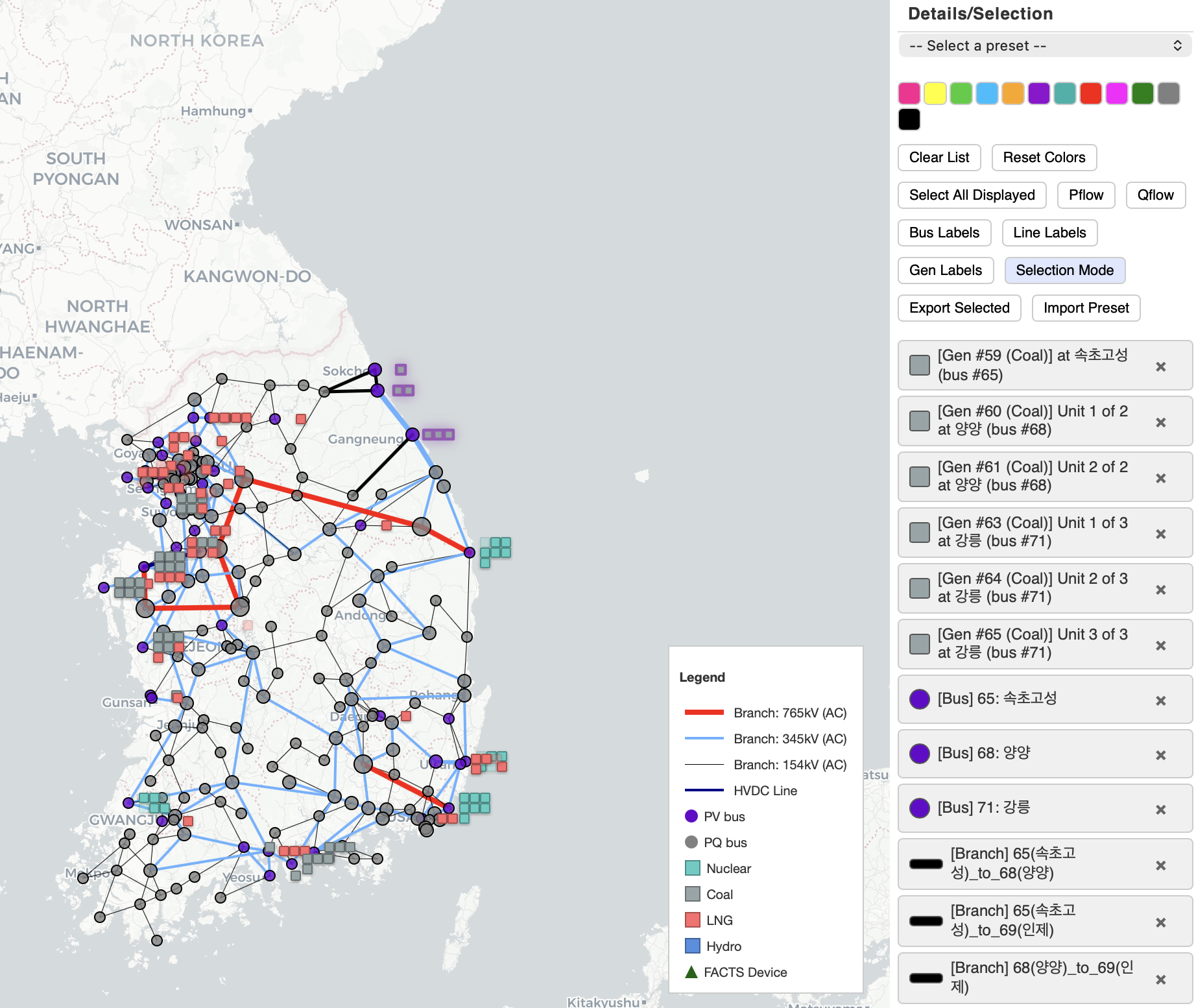 Selection Mode: selected elements appear in the selection list